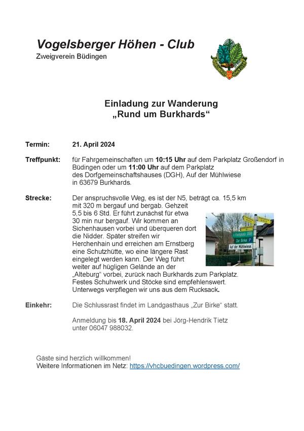 Einladung zur Wanderung »Rund um Burkhards« 21.04.2024