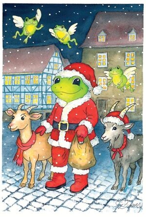 Weihnachtspostkarte Frosch