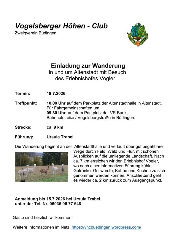 Einladung zur Wanderung rund um Altenstadt 19.07.2026