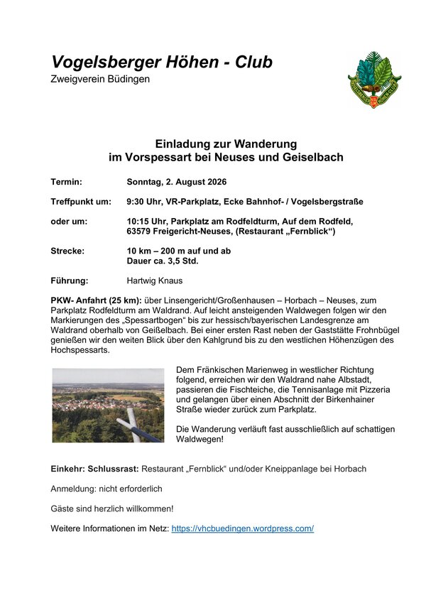 Wanderung im Vorspessart bei Neuses und Geiselbach 02.08.2026