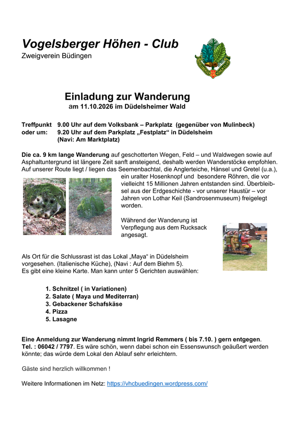 Einladung zur Wanderung am 11.10.2026 im D&uuml;delsheimer Wald