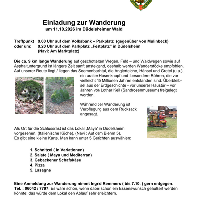 Einladung zur Wanderung am 11.10.2026 im D&uuml;delsheimer Wald